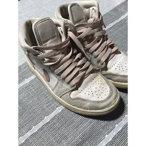 Nike Air Jordan 1 Mid GS Sail Pink Tan Sneakers 554725-121 Kids Size 7Y